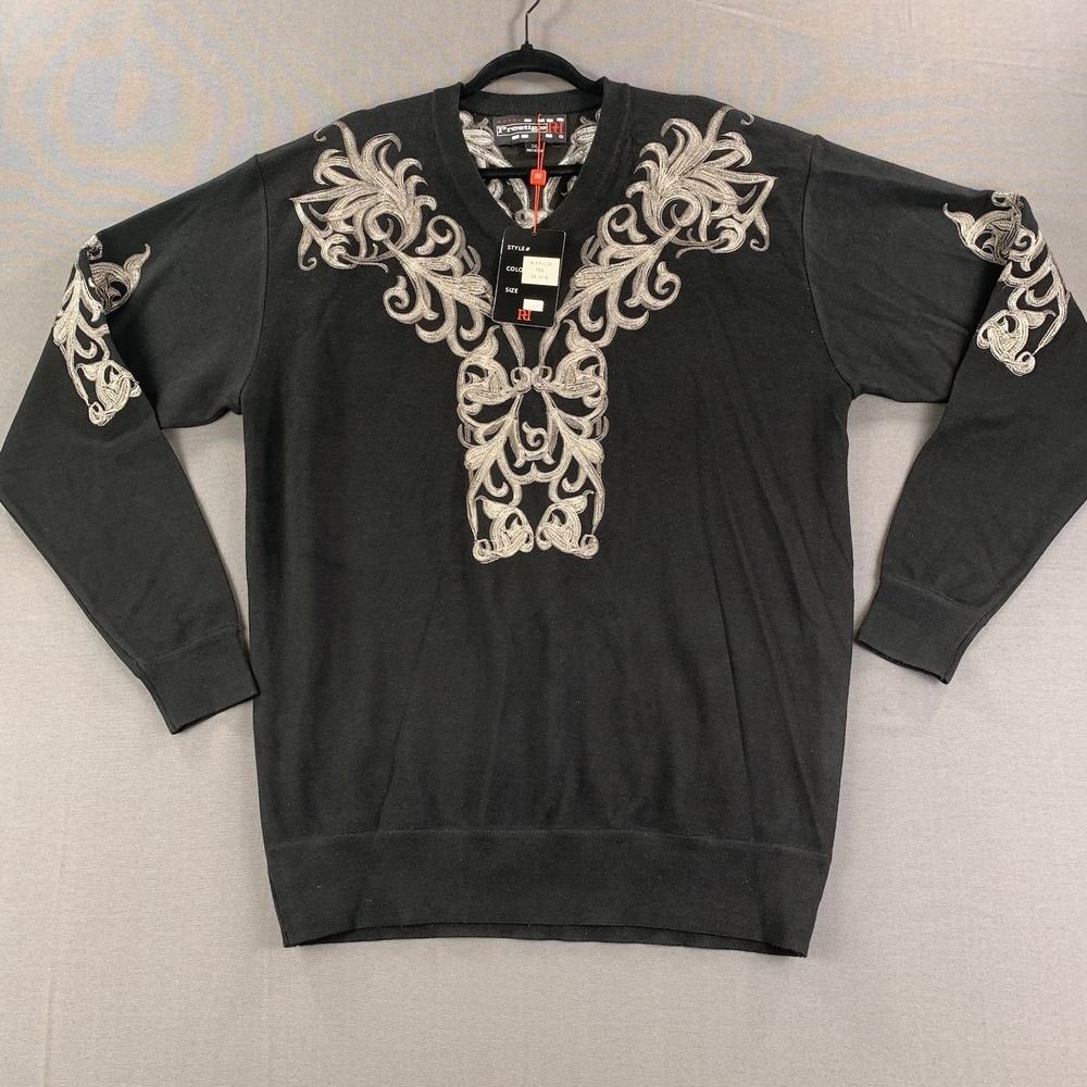New VTG Royal Prestige Knit Embroidered Sweater Black‎ Pullover Men 3XL MSRP 90$